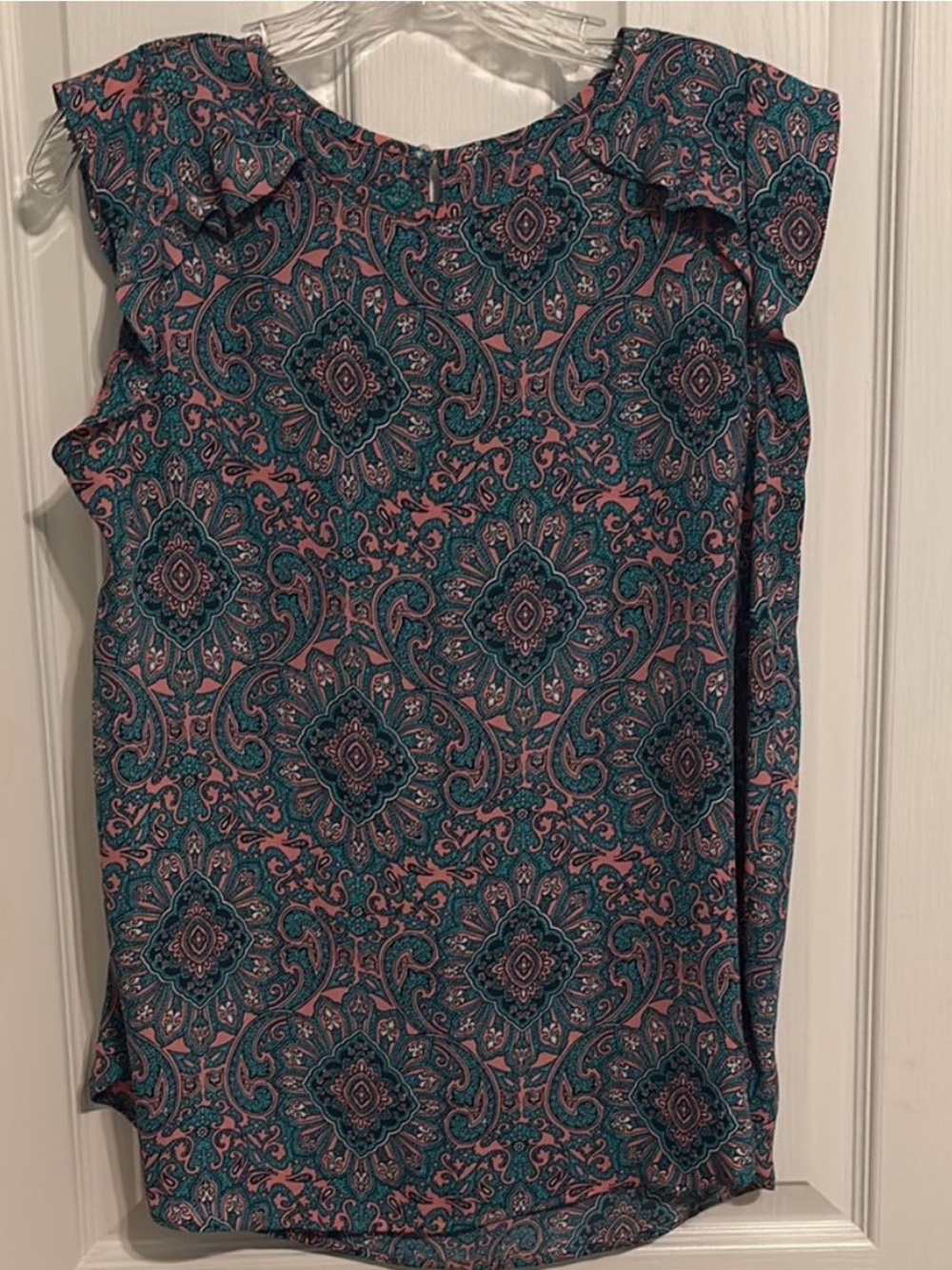 LOFT Teal and Pink Paisley Cap-Sleeve Camisole